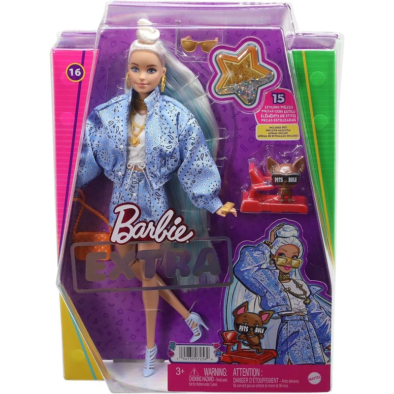 BARBIE HHN08 EXTRA BLUE PASILEY PRINT JACKET DOLL