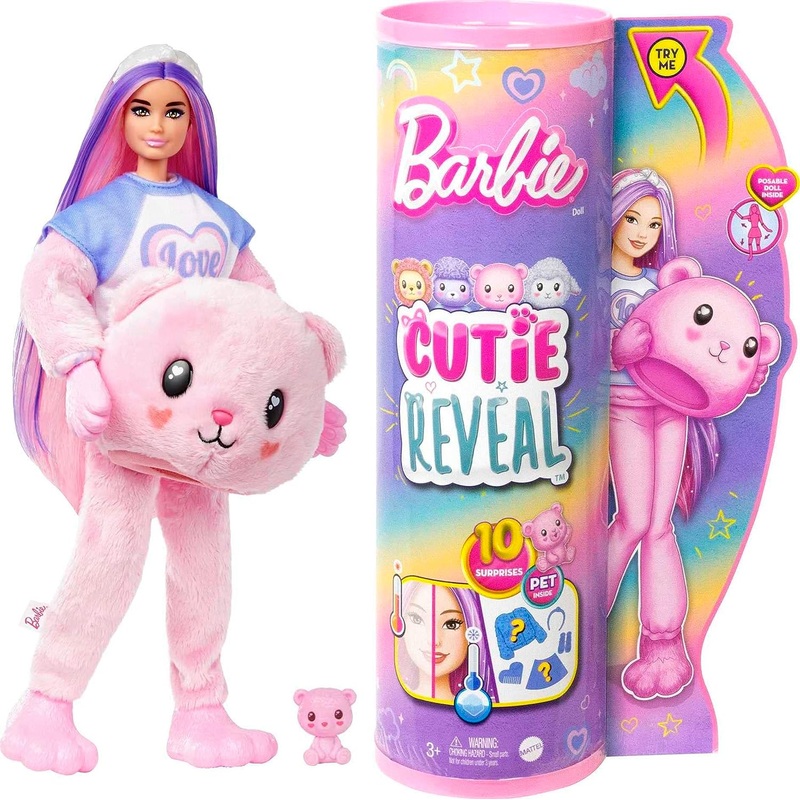 BARBIE HKR04 CUTIE REVEAL COZY CUTE TEES SERIES TEDDY BEAR DOLL