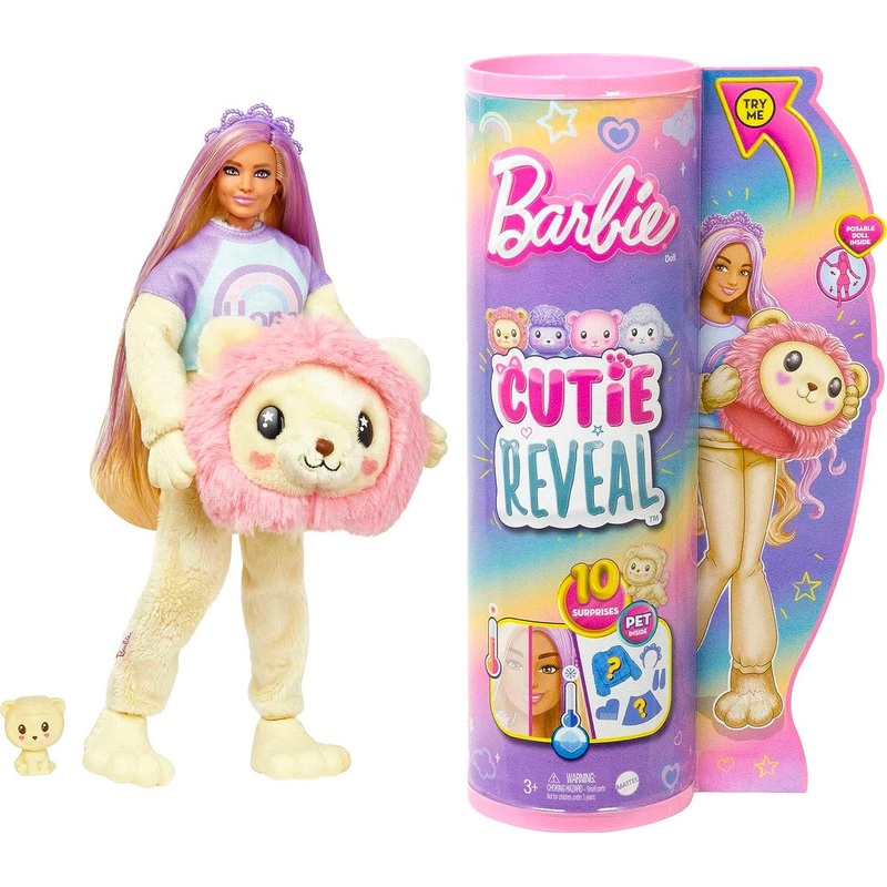 BARBIE HKR06 CUTIE REVEAL COZY CUTE TEES SERIES LION DOLL