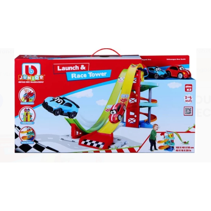 BBURAGO JUNIOR 88604 LAUNCH & RACE TOWER WITH VW BEETLE AND BUGATTI DIVO