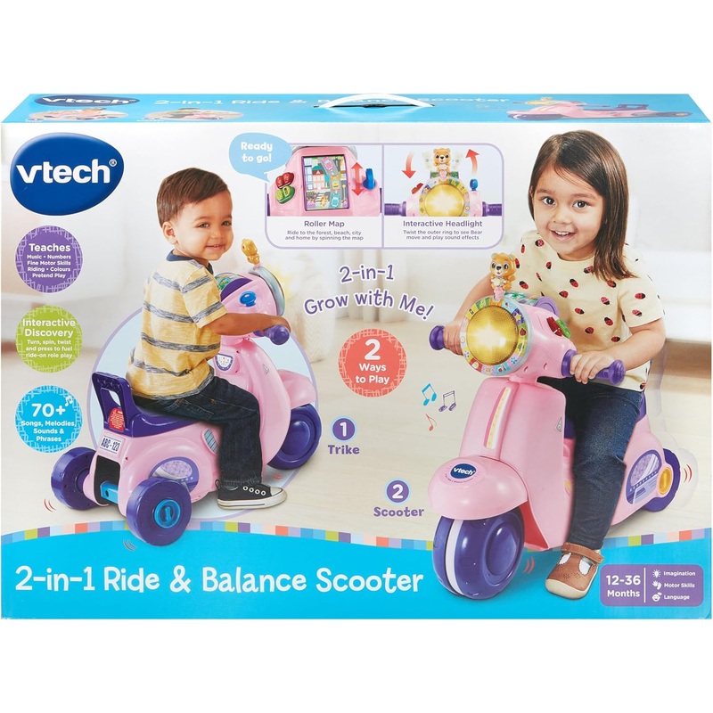 VTECH 572353 2 IN 1 RIDE & BALANCE SCOOTER PINK