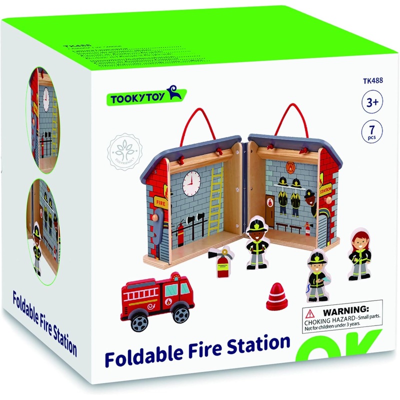 TOOKY TOY TK488 FOLDABLE WOODEN FIRE STATION