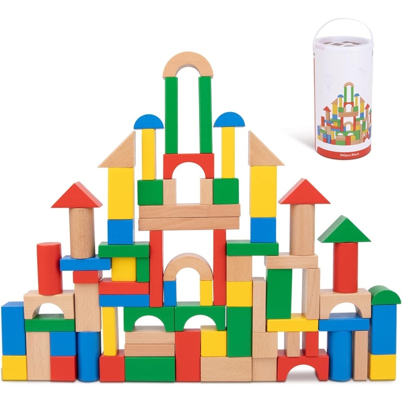 TOOKY TOYS TH467 WOODEN BLOCKS IN TUB 100 PIECES