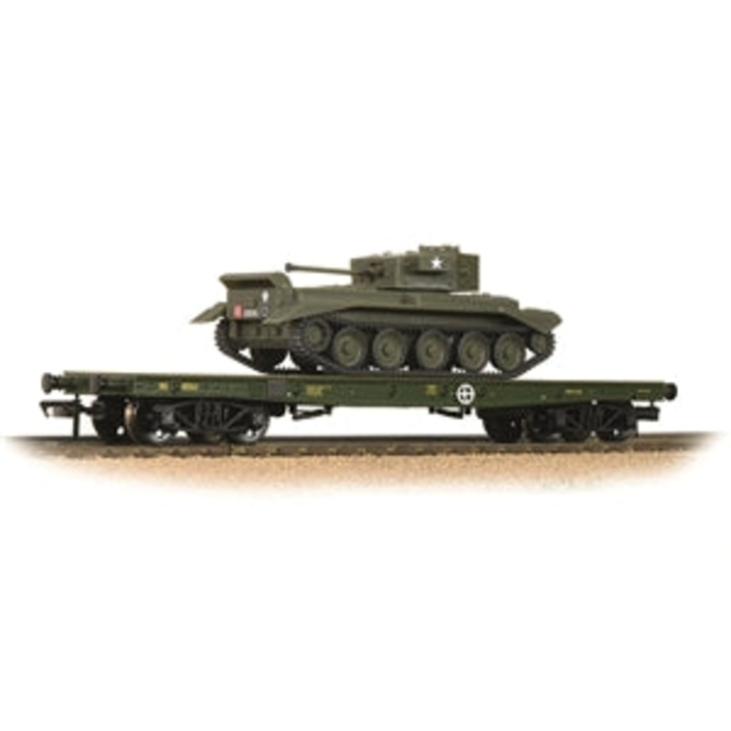 BACHMANN 38-726 WARFLAT BOGIE FLAT WAGON WD BRONZE GREEN WITH TANK