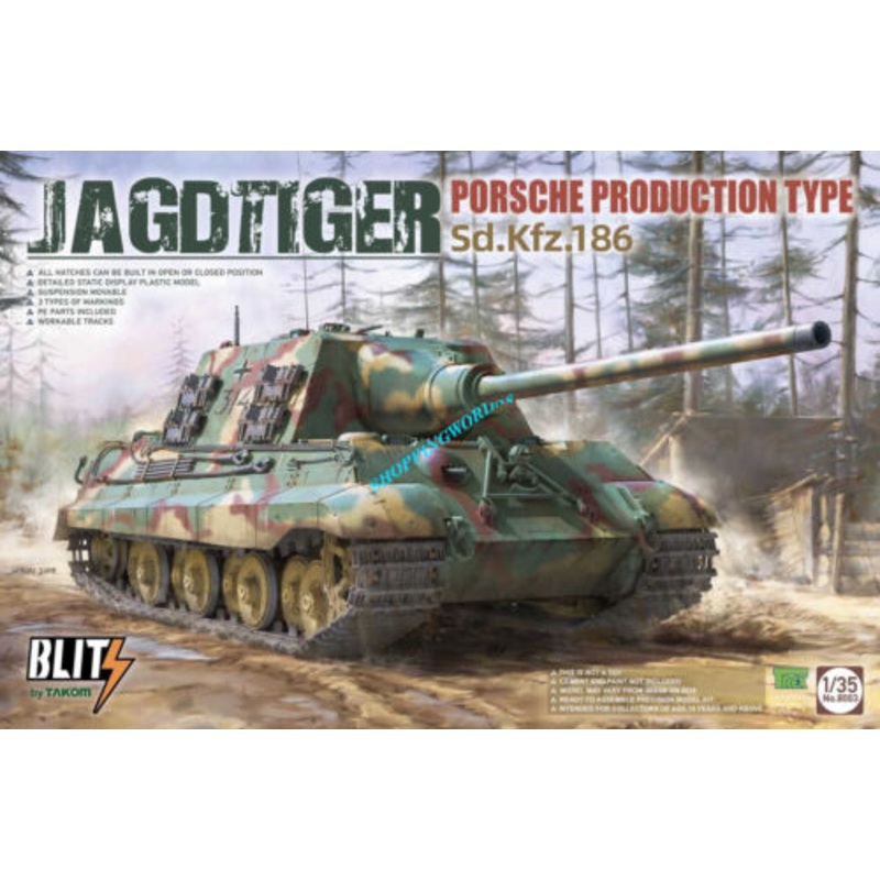Takom 8003 JAGDTIGER PORSCHE PRODUCTION TYPE SD.KFZ.186 TANK 1/35TH SCALE