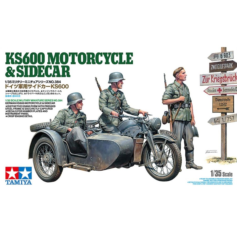 TAMIYA  35384 German KS600 Motorcycle & Sidecar Kit 1/35 SCALE