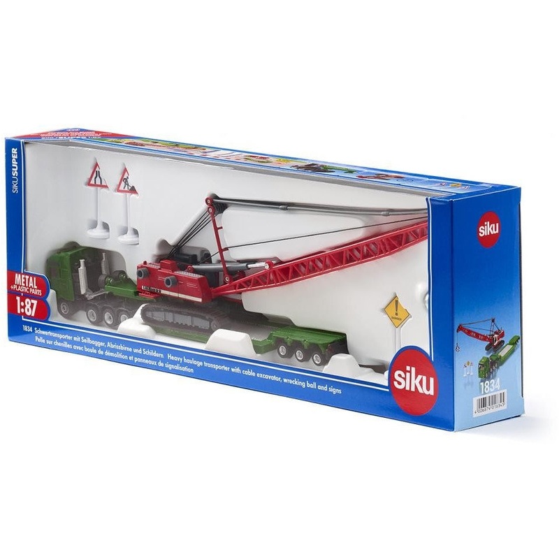 SIKU 1834 HEAVY HAULAGE TANSPORTER WITH EXCAVATOR & WRECKING BALL 1:87 SCALE