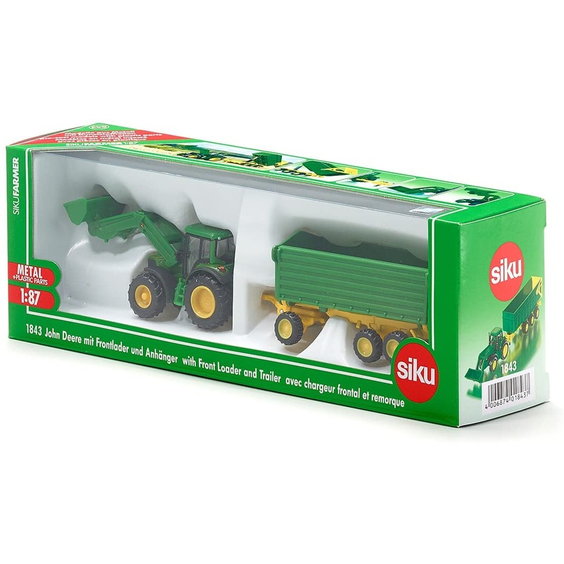 SIKU 1843 JOHN DEERE WITH FRONT LOADER AND TRAILER 1:87 SCALE