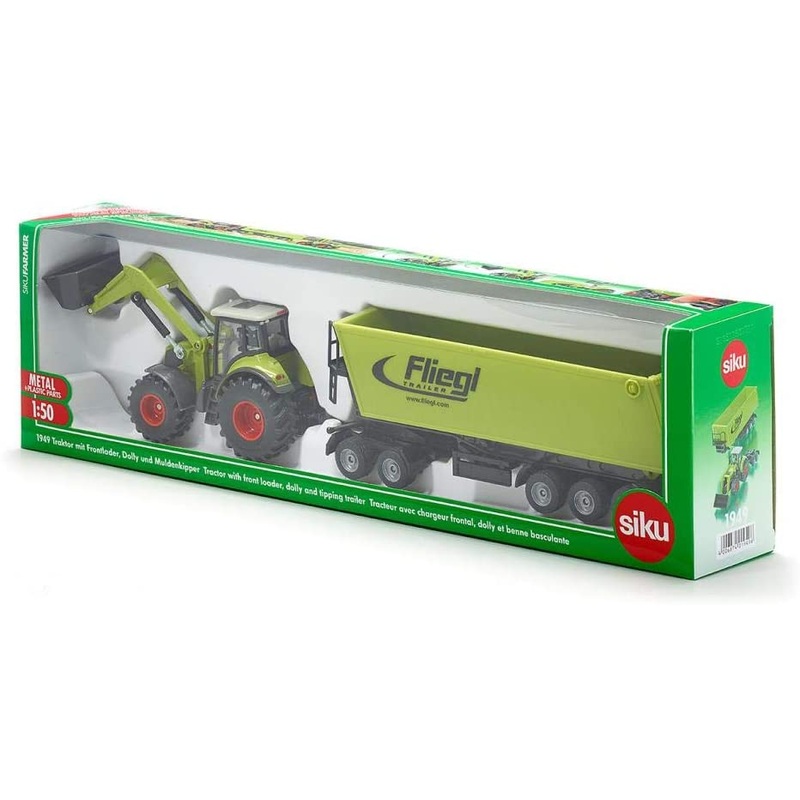 SIKU 1949 CLASS TRACTOR WITH FRONT LOADER DOLLY AND TIPPING TRAILER 1:50 SCALE