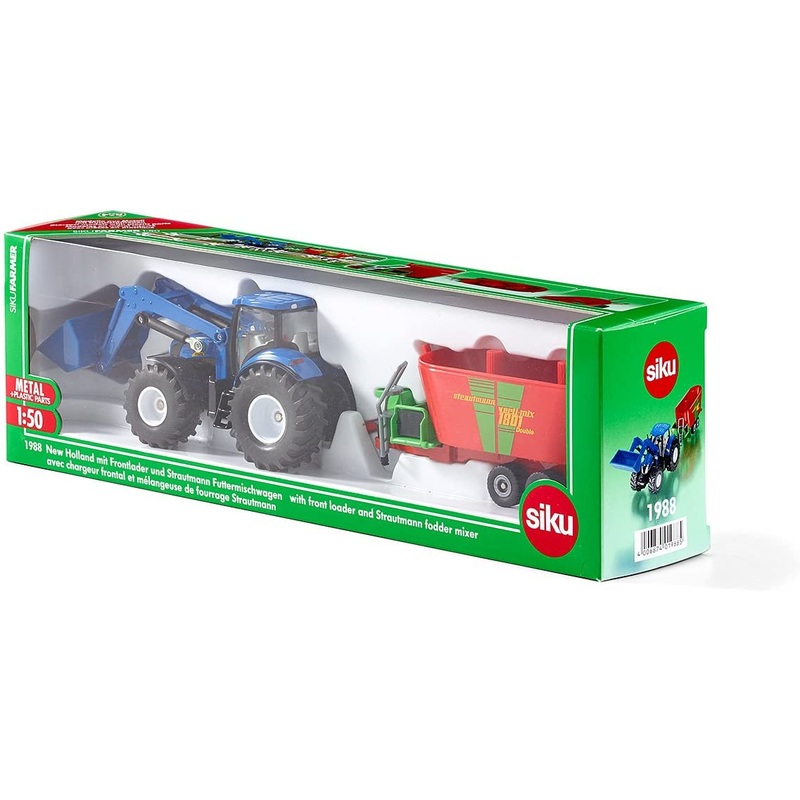 SIKU 1988 NEW HOLLAND WITH FRONT LOADER & STRAUTMANN FODDER MIXER 1:50 SCALE