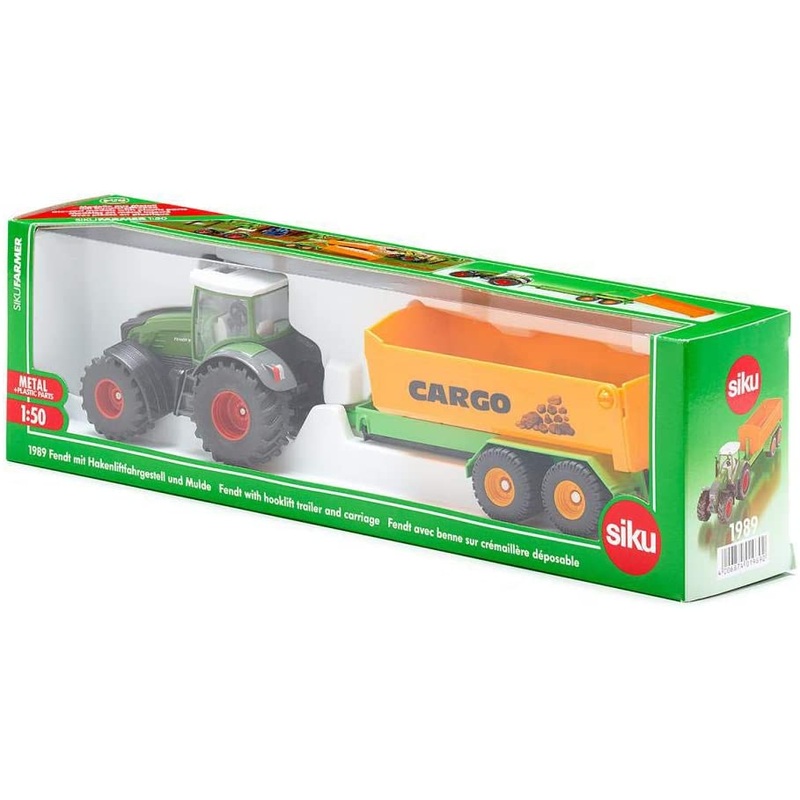 SIKU 1989 FENDT TRACTOR WITH HOOKLIFT TRAILER AND CARRIAGE 1:50 SCALE