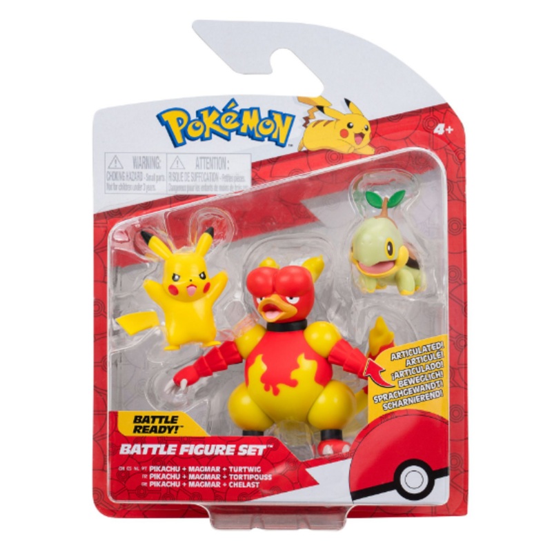 POKEMON PKW2681 PIKACHU+MAGMAR+TURTWIG BATTLE FIGURE SET