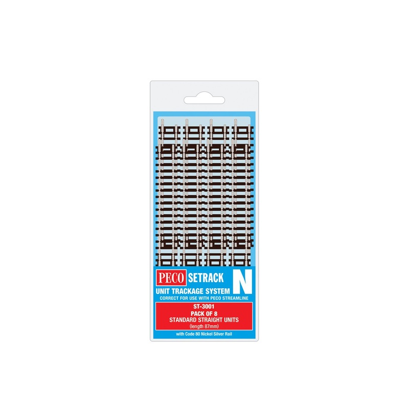 PECO ST-3001 STANDARD STRAIGHT 87MM LONG (8 X ST-1) N GAUGE SETRACK CODE 80 STRAIGHT TRACK  PACKS