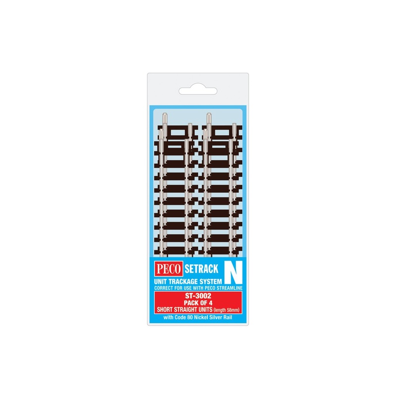 PECO ST-3002 SHORT STRAIGHT 58MM LONG (4 X ST-2) N GAUGE SETRACK CODE 80 STRAIGHT TRACK  PACKS