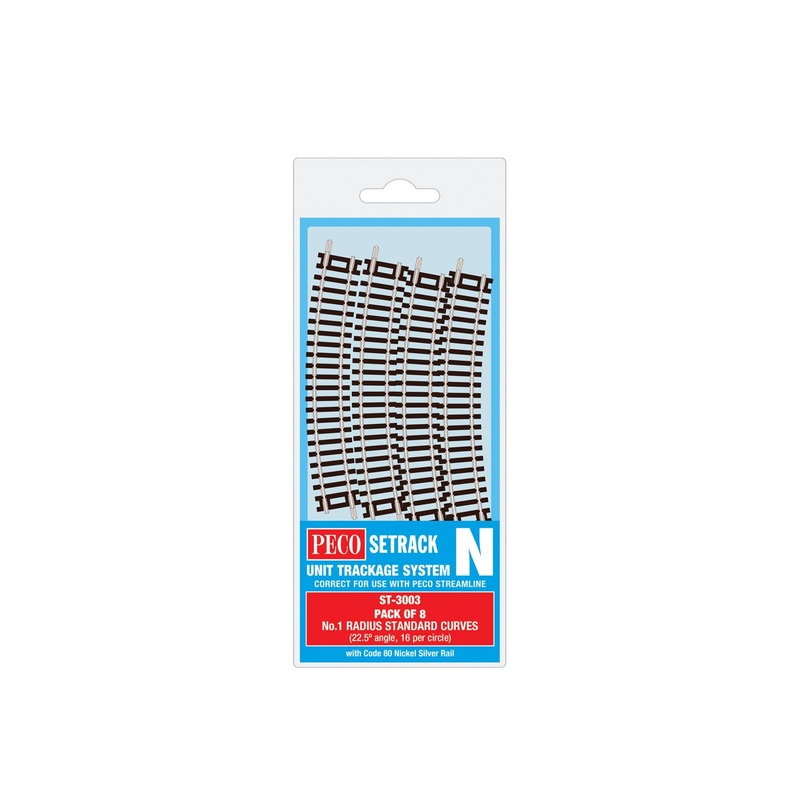 PECO ST-3003 NO.1 RADIUS STANDARD CURVE 228MM RADIUS (8 X ST-3) N GAUGE SETRACK CODE 80 CURVED TRACK  PACKS