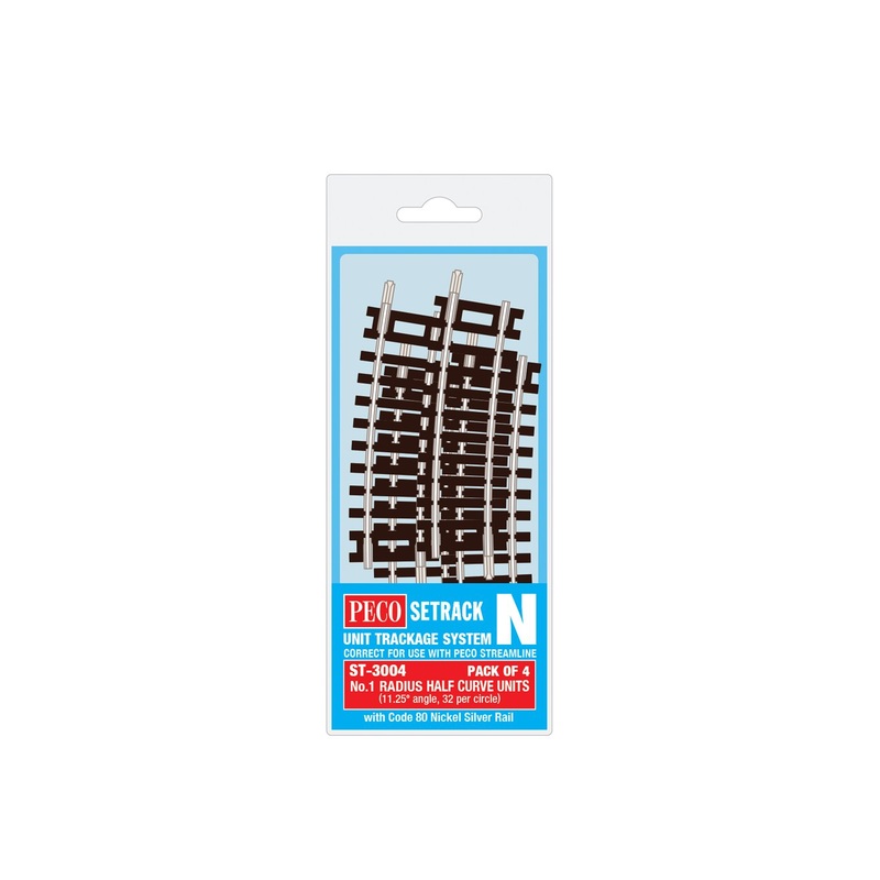 PECO ST-3004 NO.1 RADIUS HALF CUVE (4 X ST-4) N GAUGE SETRACK CODE 80 CURVED TRACK  PACKS