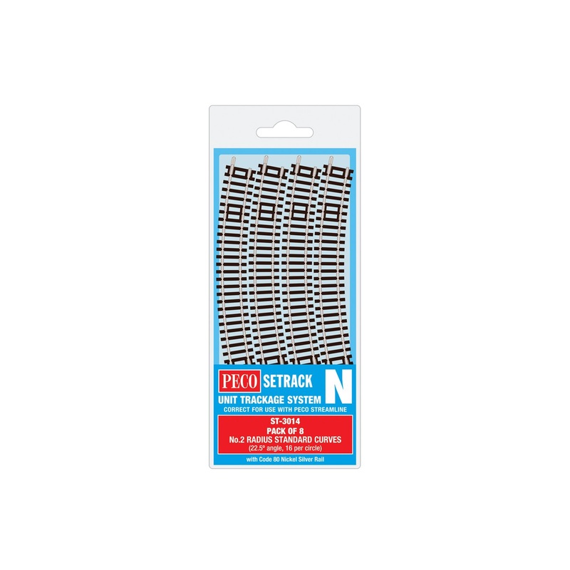 PECO ST-3014 NO.2 RADIUS STANDARD CURVE 263.5MM (8 X ST-14) N GAUGE SETRACK CODE 80 CURVED TRACK  PACKS