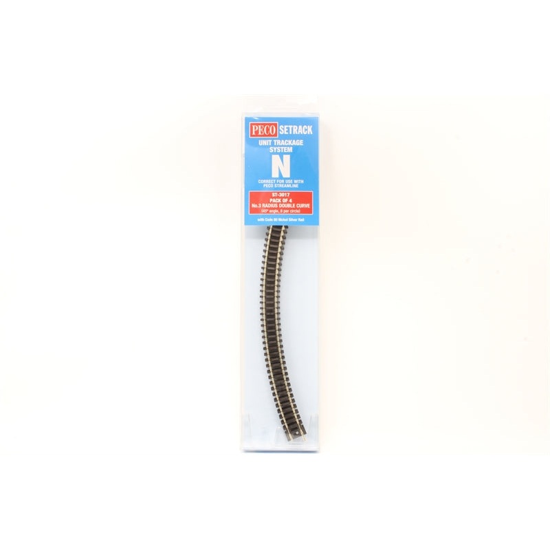 PECO ST-3017 NO.3 RADIUS DOUBLE CURVE 333.4MM (4 X ST-18)  N GAUGE SETRACK CODE 80 CURVED TRACK  PACKS