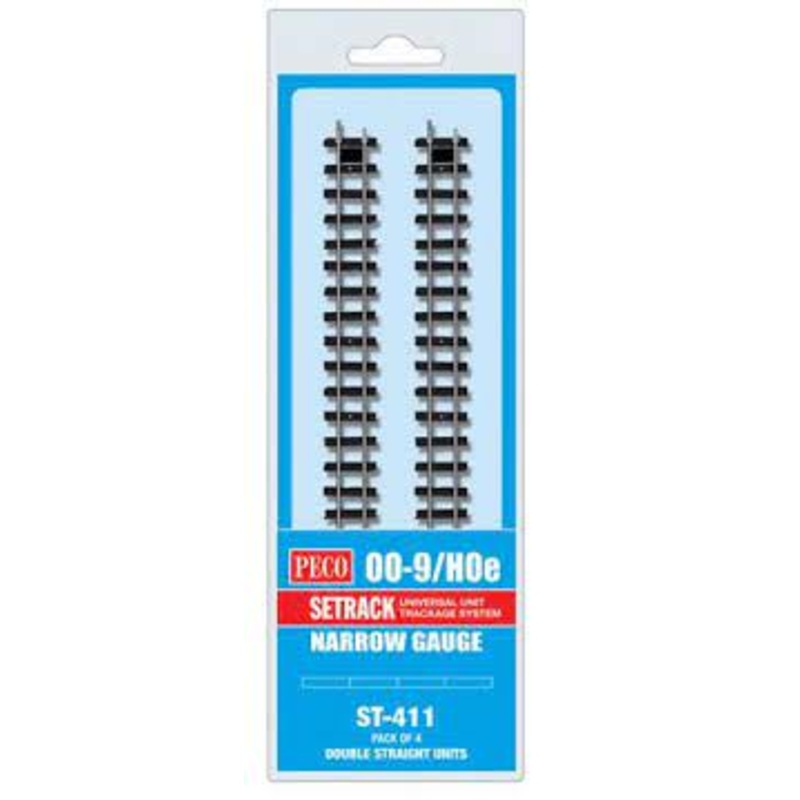 PECO ST-411 OO-9 TRACK CODE 80 DOUBLE STRAIGHTS PACK OF 4