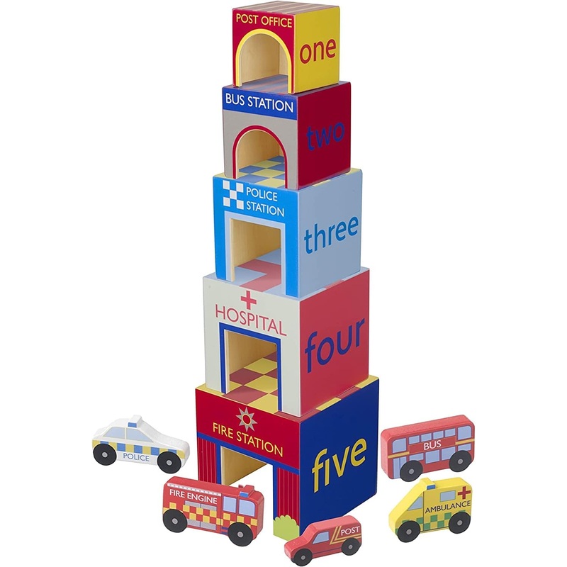 ORANGE TREE TOYS EMERGENCY SERVICES WOODEN STACKING CUBES