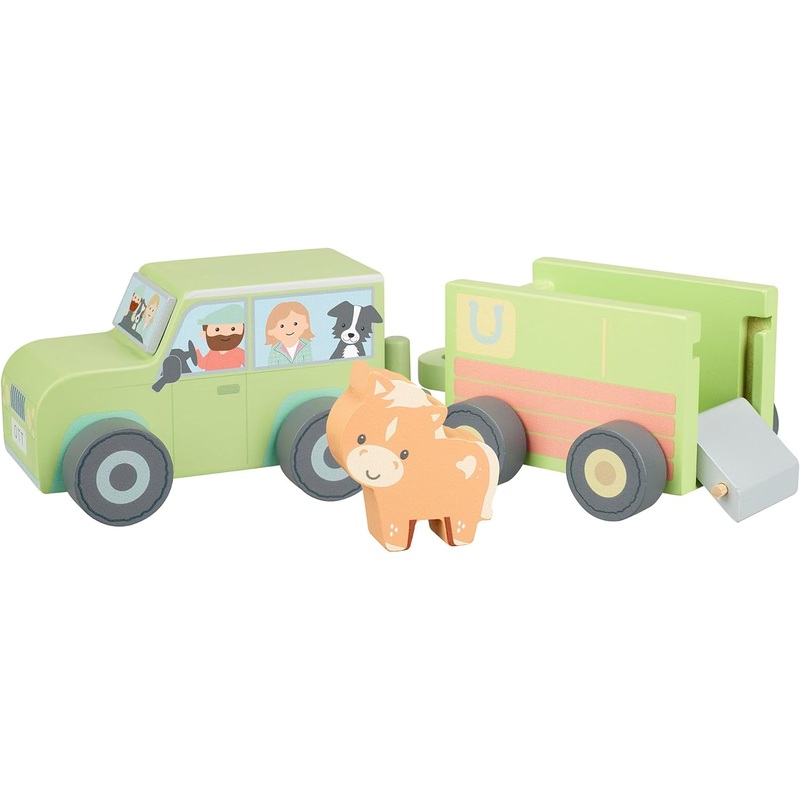 ORANGE TREE TOYS WOODEN FARM 4X4 & HORSEBOX