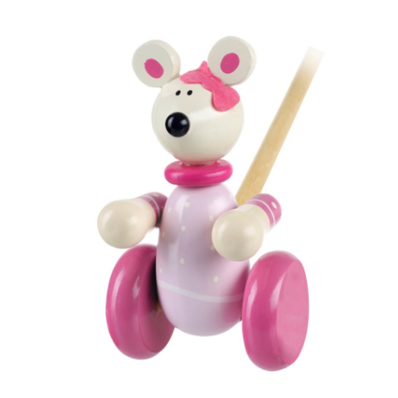 ORANGE TREE TOYS WOODEN PUSH ALONG PINK MOUSE