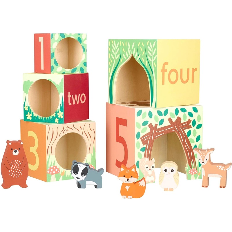 ORANGE TREE TOYS WOODLAND ANIMAL WOODEN STACKING CUBES