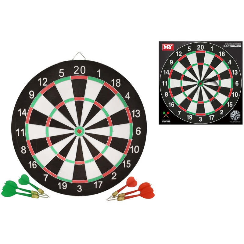 MY 17" DARTBOARD DOUBLE SIDED WITH 6 DARTS
