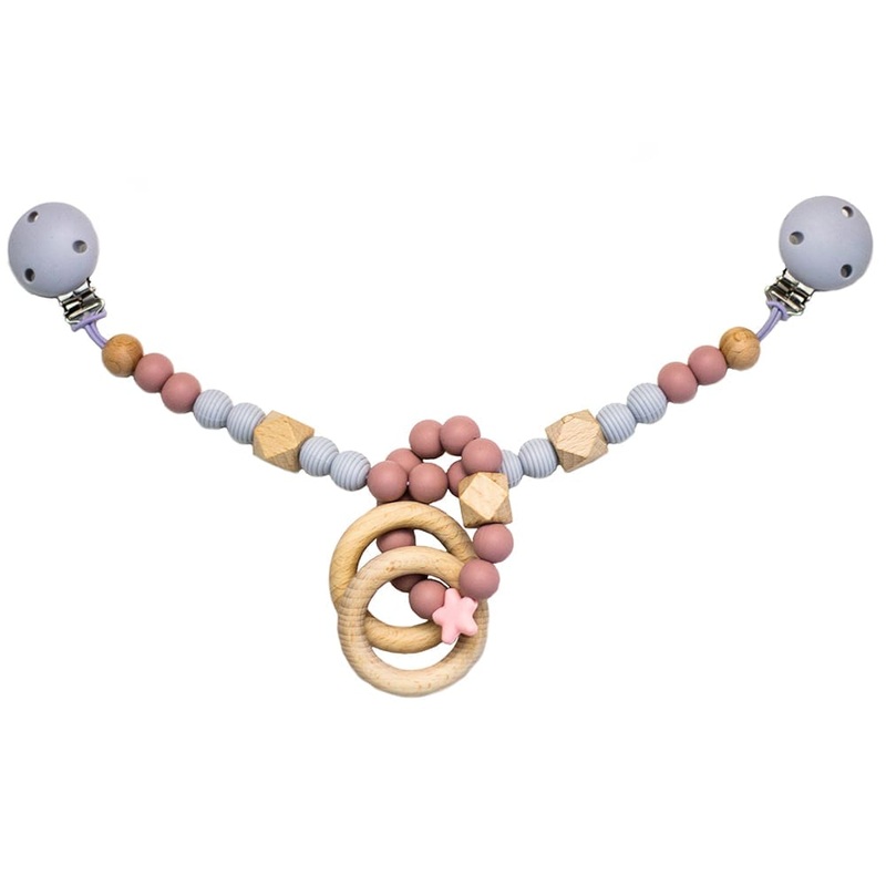 Nibbling Pram Mobile Chain Silicone Wood Blush Pink