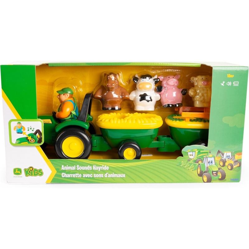 JOHN DEERE KIDS 34908 ANIMAL SOUNDS HAYRIDE TRACTOR AND TRAILER