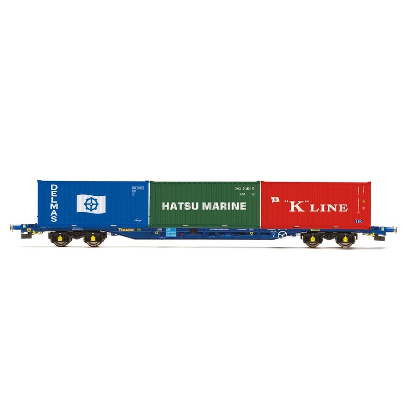 Hornby R6958 Tiphook  KFA Container wagon  93390  with 3 x 20' containers; Delmas/Hatsu/'K' Line - Era 11