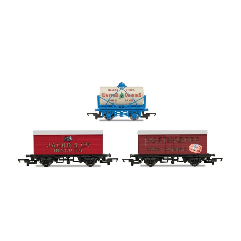 Hornby R6991 Hornby 'Retro' Wagons  three pack  United Dairies Tanker  Jacob's Biscuits  Palethorpes
