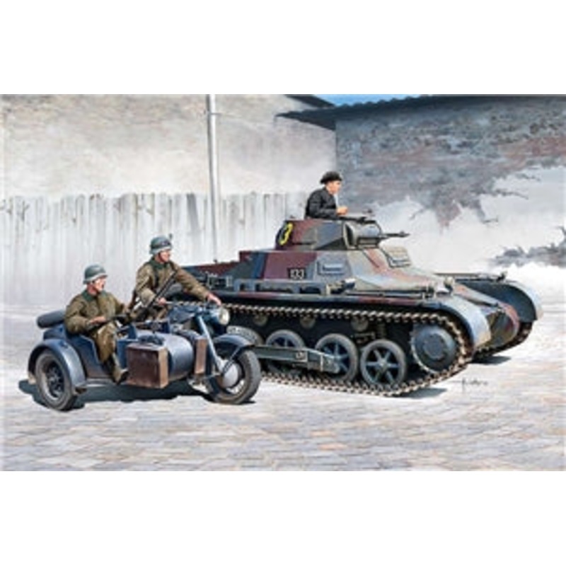 ACADEMY 13556 German Army WWII Panzer I Ausf B Light Tank & Motorcycle 1/35 SCALE
