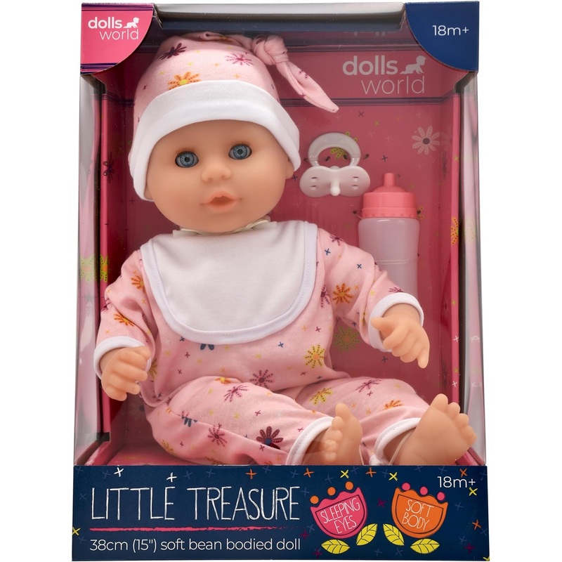 DOLLS WORLD 78320 LITTLE TREASURES GIRL SOFT BEAN BODIED DOLL