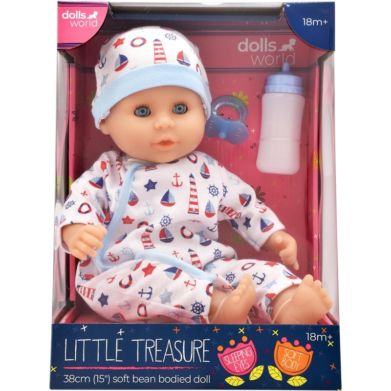 DOLLS WORLD 78322 LITTLE TREASURE BOY 38CM SOFT BEAN BODIED DOLL