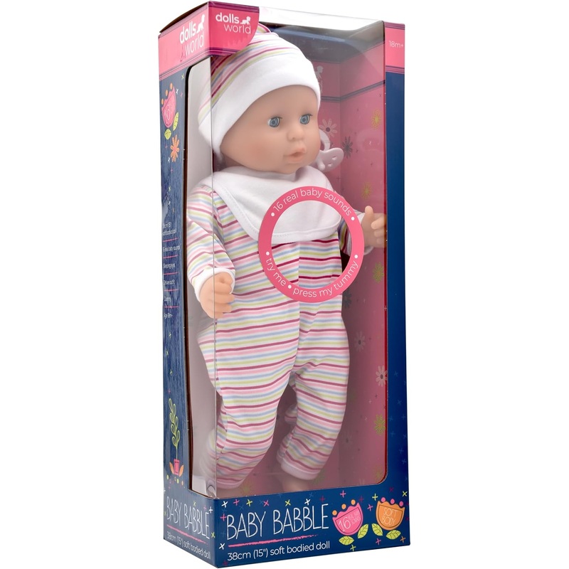 DOLLS WORLD 78350 BABY BABBLE GIRL 38CM SOFT BODIED DOLL