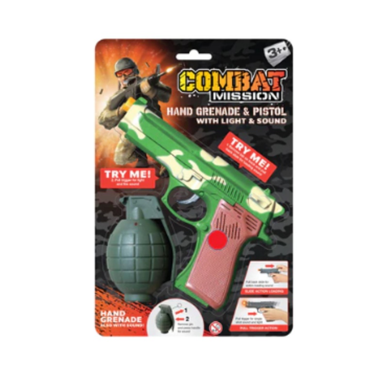 COMBAT MISSION TY3879 HAND GRENADE & PISTOL WITH LIGHTS AND SOUNDS