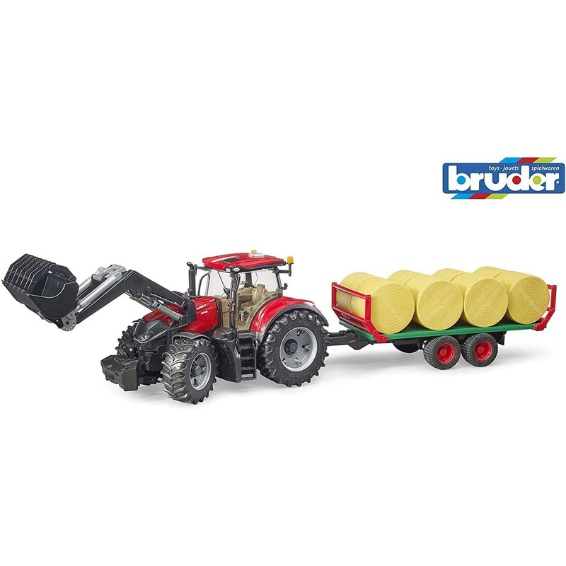 BRUDER 3198 Case IH Optum Tractor 300 CVX with Front Loader and Bunion Trailer