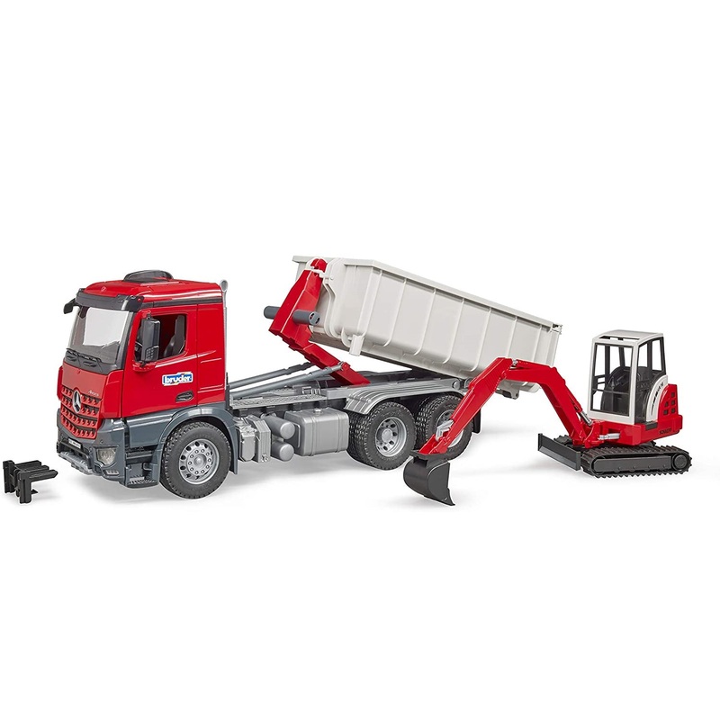 BRUDER 3624 Mercedes Benz Arocs Roll off Tipper with Mini Digger
