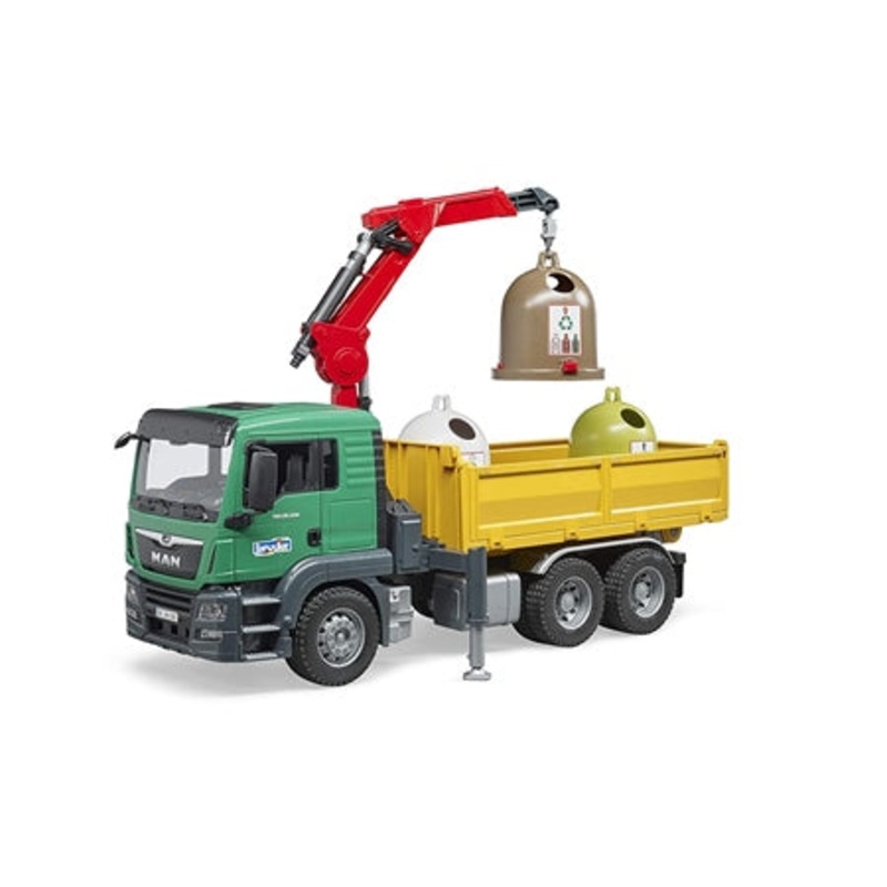 BRUDER 3753 MAN TGS TRUCK WITH RECYCLING CONTAINERS AND BOTTLES