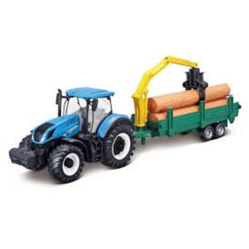 BURAGO 18-31655 NEW HOLLAND T7.315 TRACTOR WITH LOG LOADER AND TRAILER