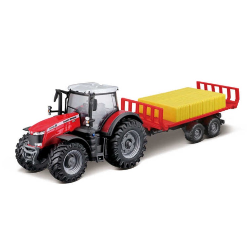BURAGO 18-31675 MASSEY FERGUSSON 8740S TRACTOR WITH BALE TRAILER