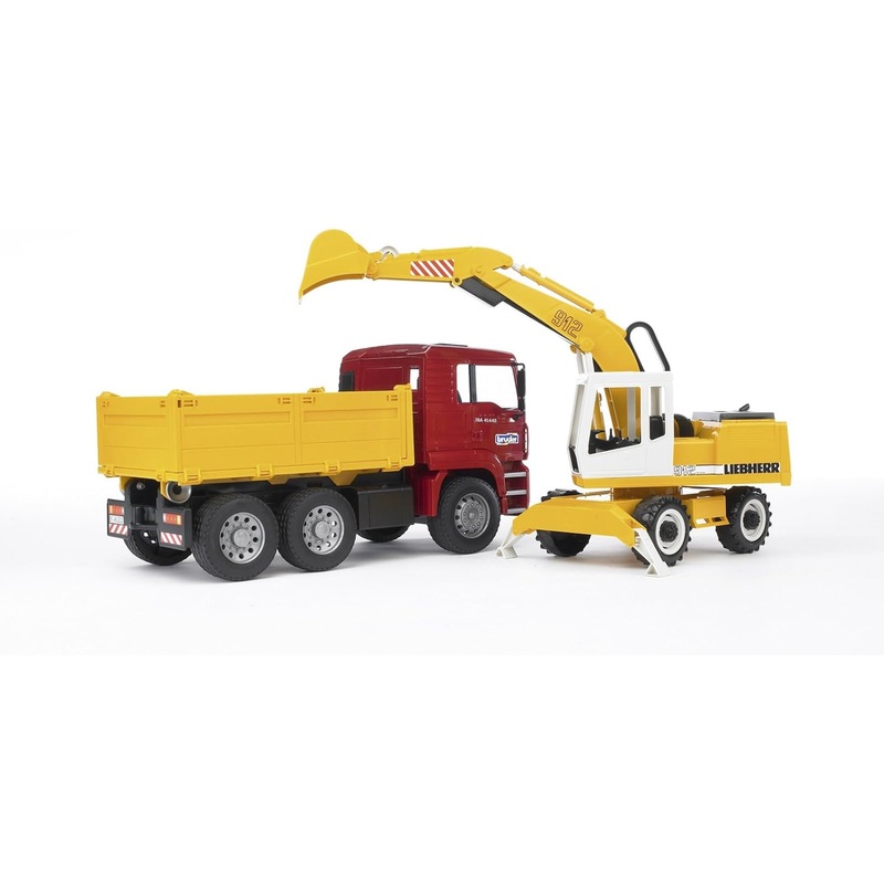 BRUDER 02751 MAN TGA CONSTRUCTION TRUCK AND LIEBHERR EXCAVATOR