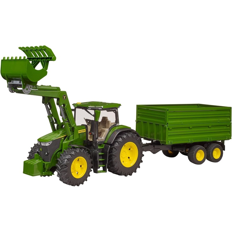 BRUDER 03155 JOHN DEERE 7R TRACTOR WITH FRONT LOADER AND TANDEM TIPPING TRAILER