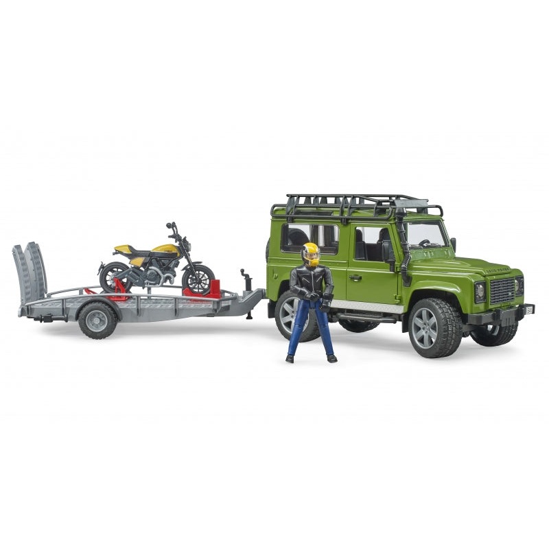 BRUDER 2589 Land Rover Defender with Motorbike Trailer
