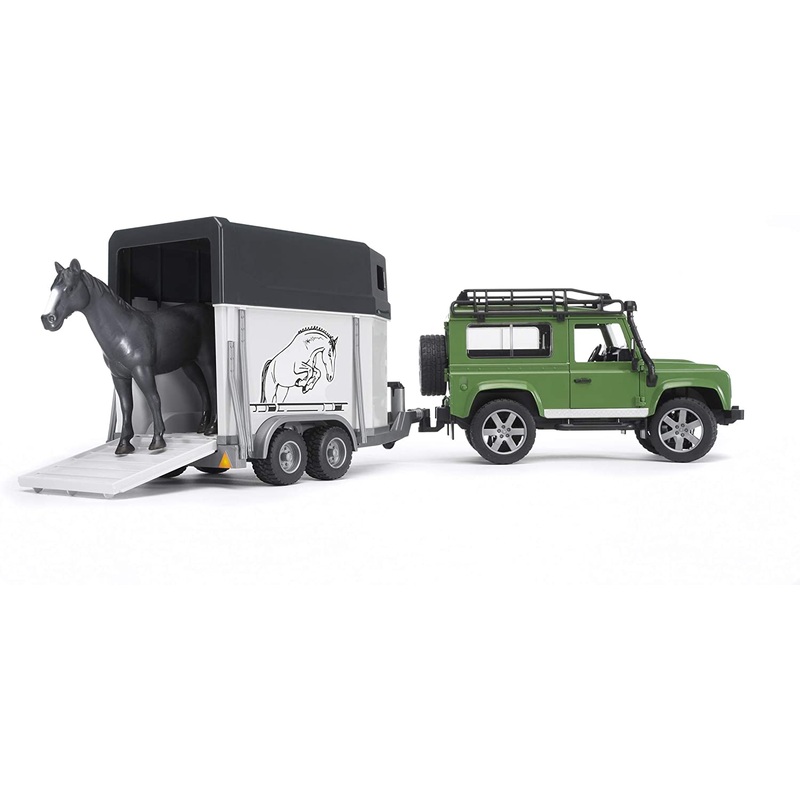 BRUDER 2592 Land Rover Defender with Horse Box Trailer and Horse