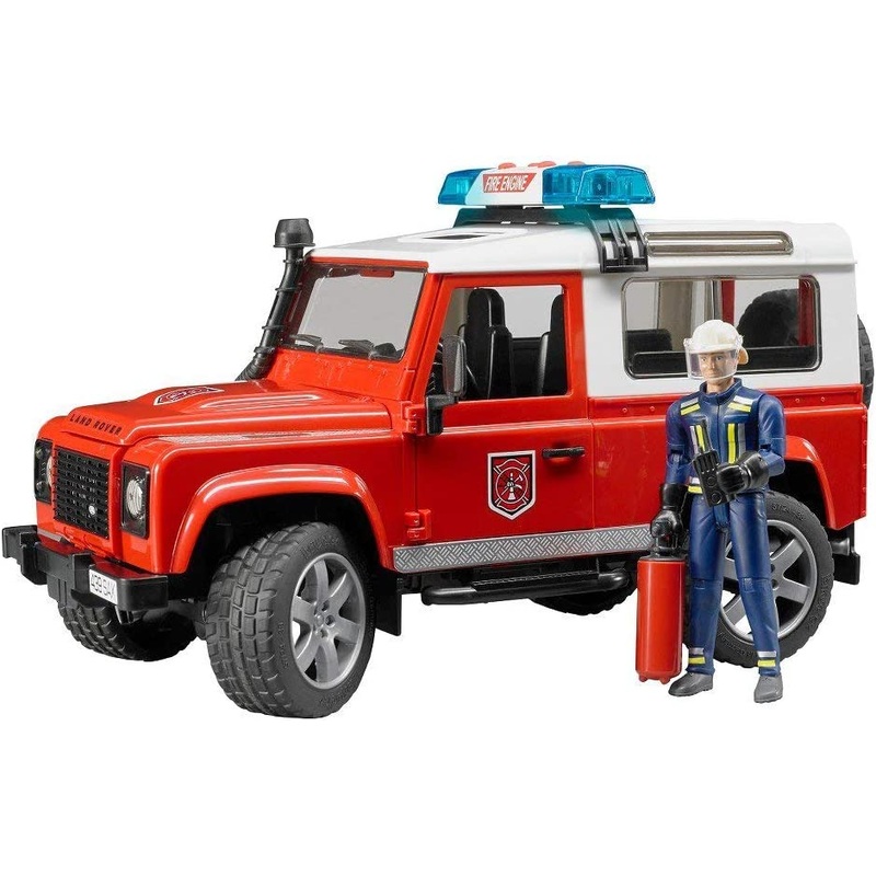 BRUDER 2596 LAND ROVER STATION WAGON FIRE VEHICLE WITH FIREMAN