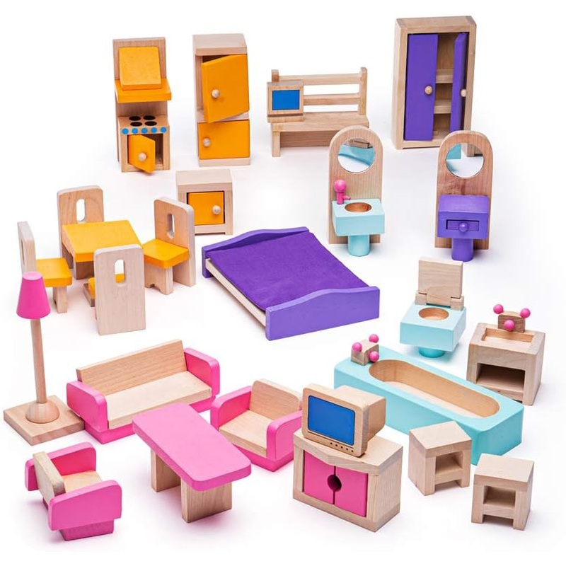 BIGJIGS JT116 WOODEN DOLLS HOUSE FURNITURE SET