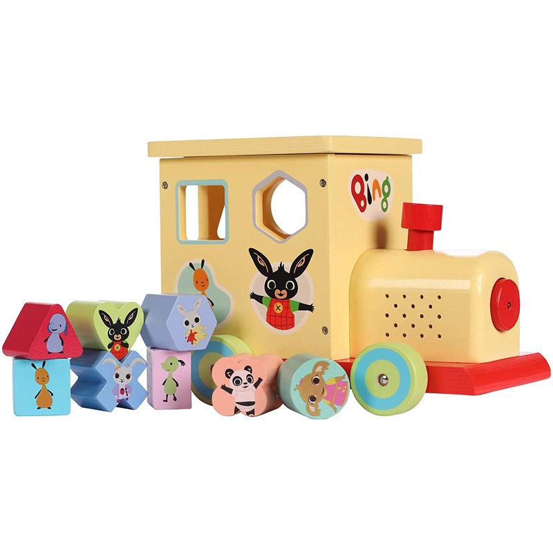 8TH WONDER 1069 BING THE BUNNY SHAPE SORTER TRAIN WITH SOUND WOODEN TOY