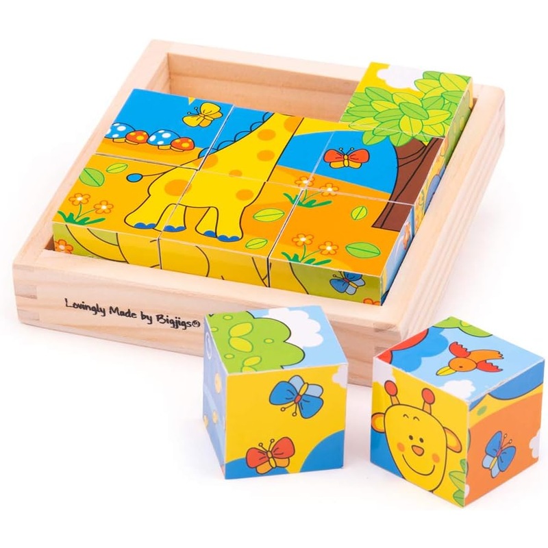 BIGJIGS BJ512 WOODEN SAFARI CUBE PUZZLE
